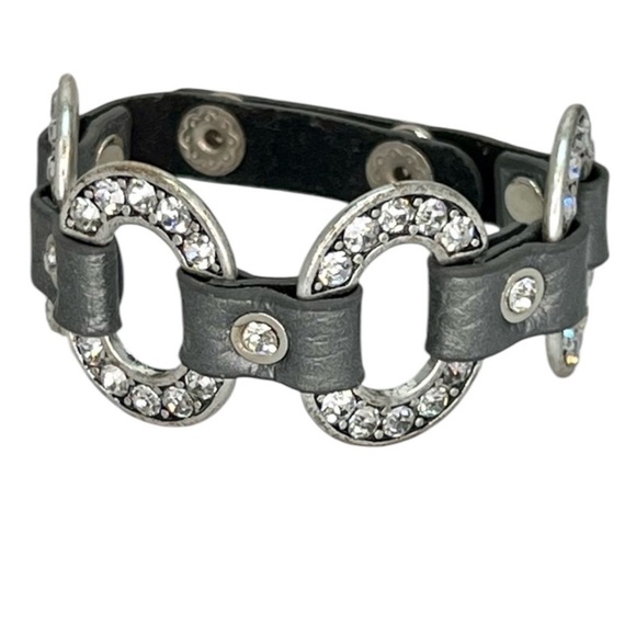 Gray Faux Leather Wrap Bracelet Silver Rhinestones - Picture 1 of 9